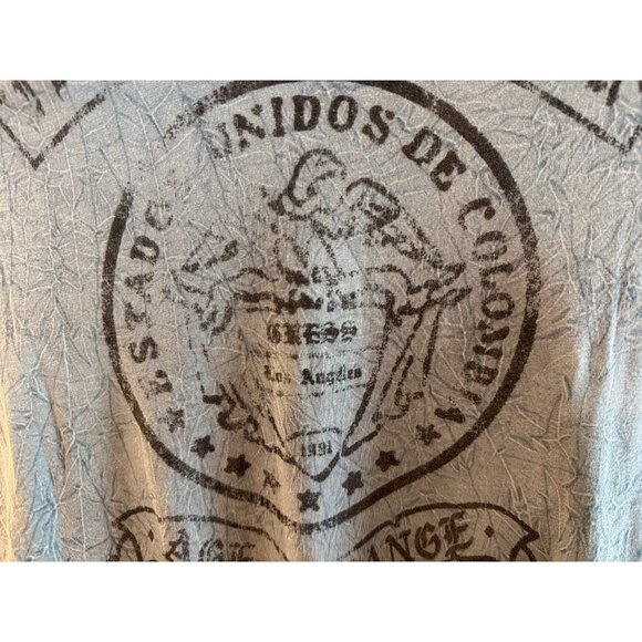 GUESS Denim Rebellion Distressed Graphic T-Shirt Blue Crinkle Wash XL Streetwear - Picture 3 of 9